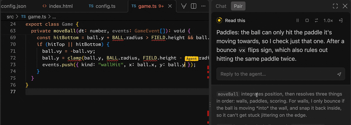 The programmer asks the agent to fix its imports, and it adds them at the top of the file