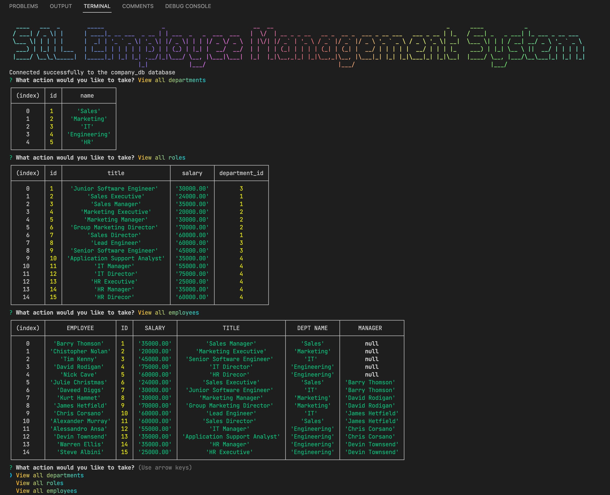 This image shows the 3 main table views the user can view and modify