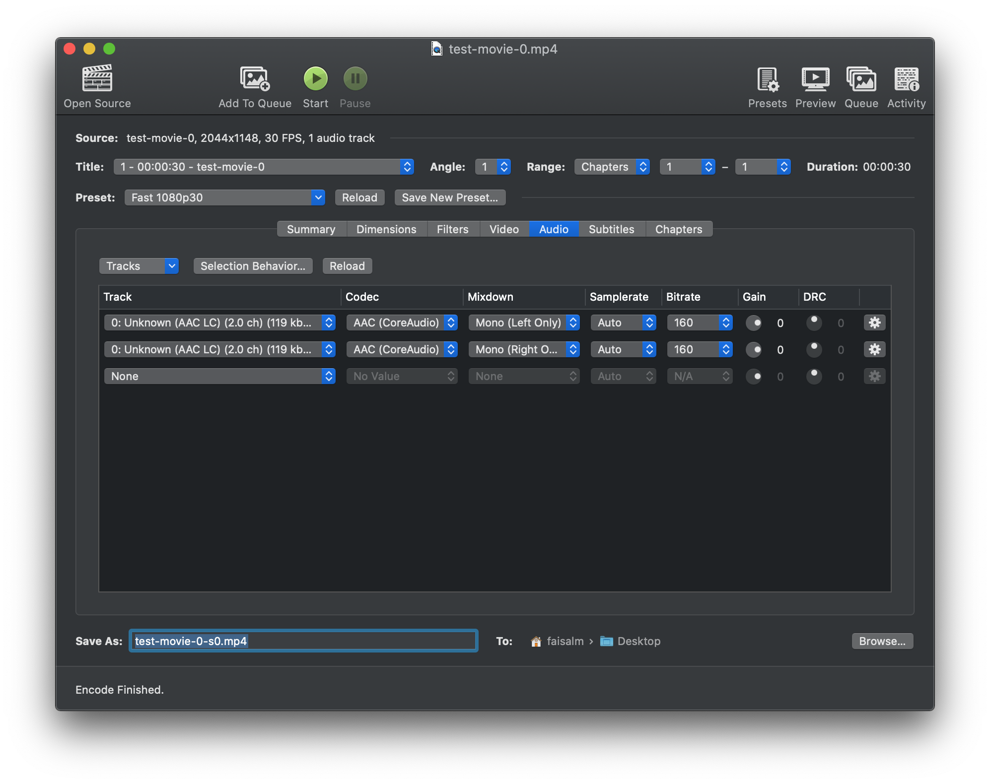 Handbrake Audio Settings