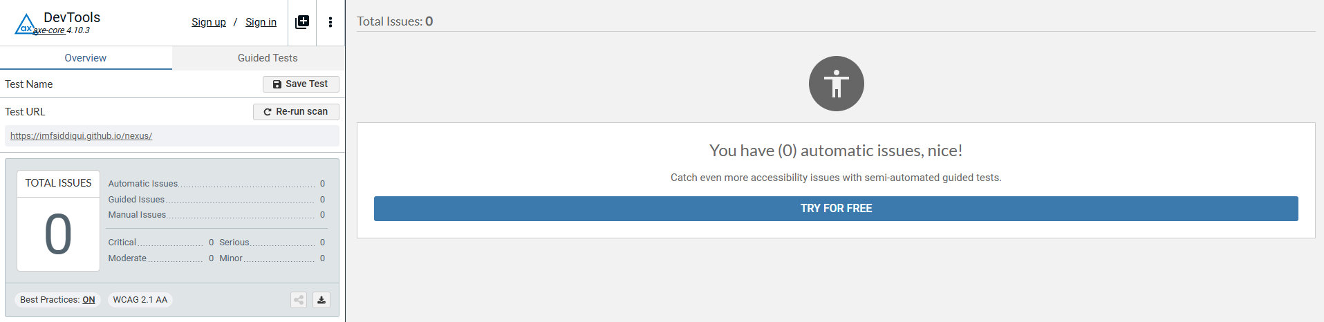 report axe devtools dark mode