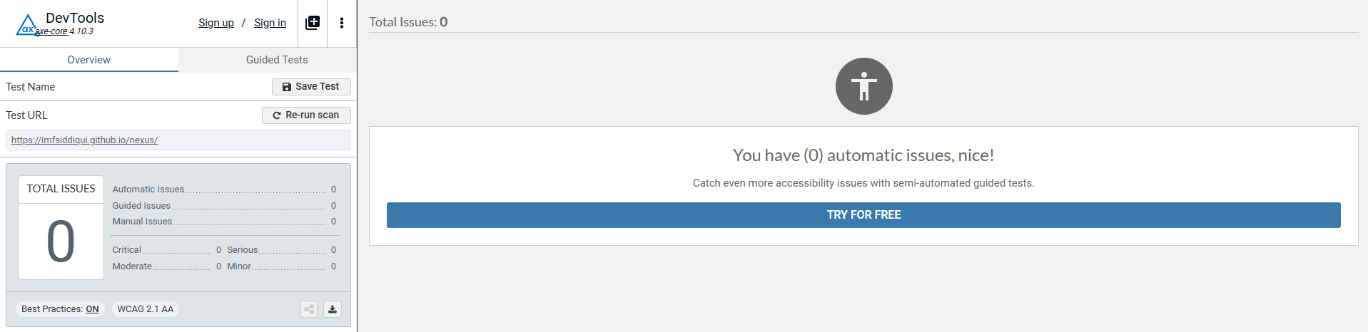 report axe devtools light mode