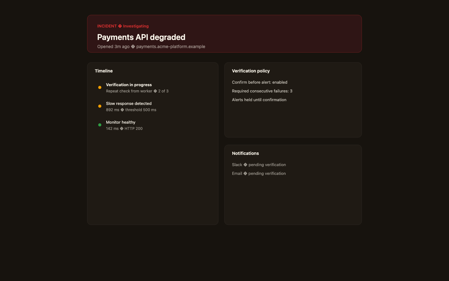 Incident timeline with verification in progress
