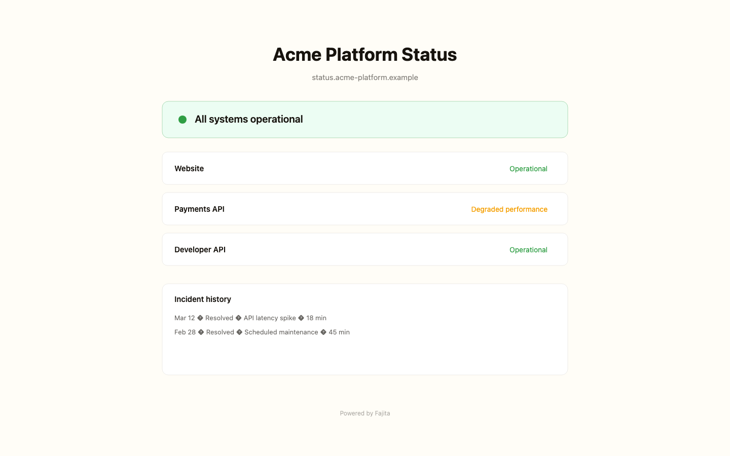 Public status page