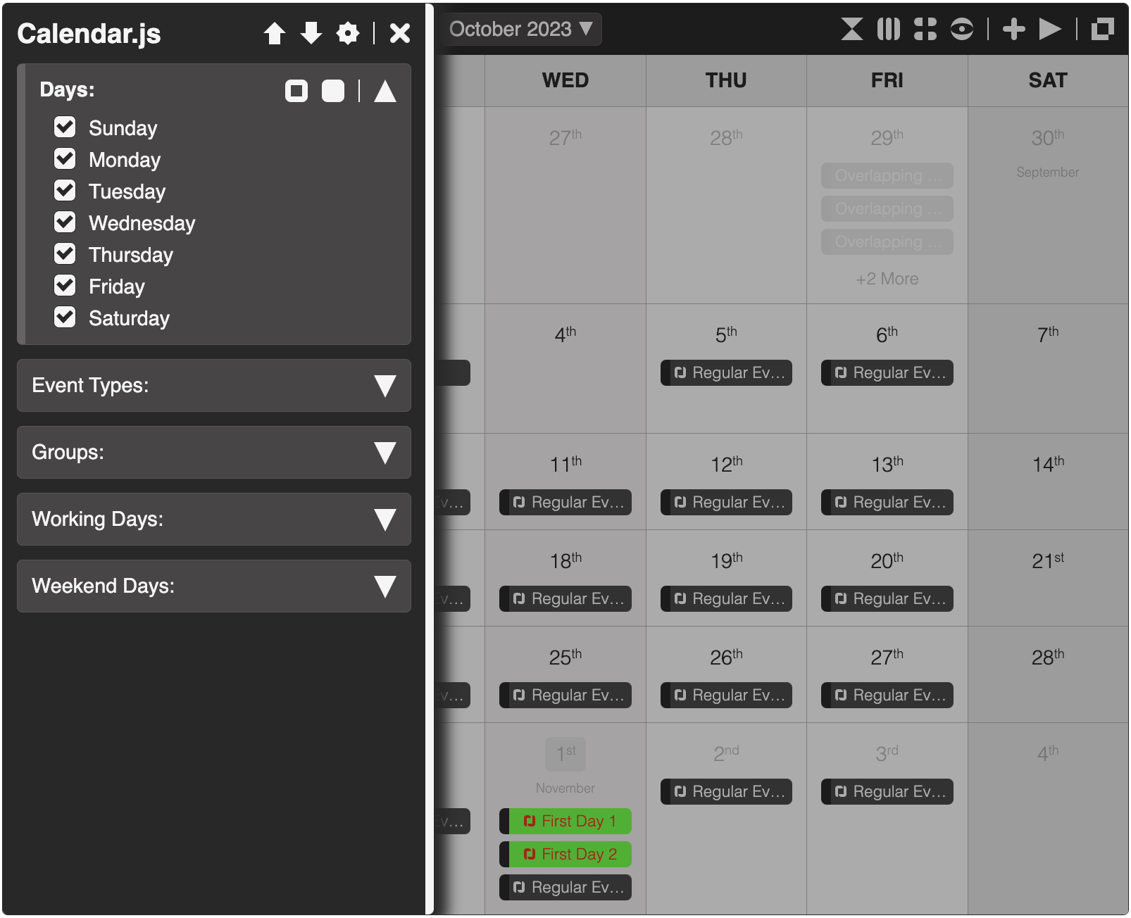 CalendarJs - Menu