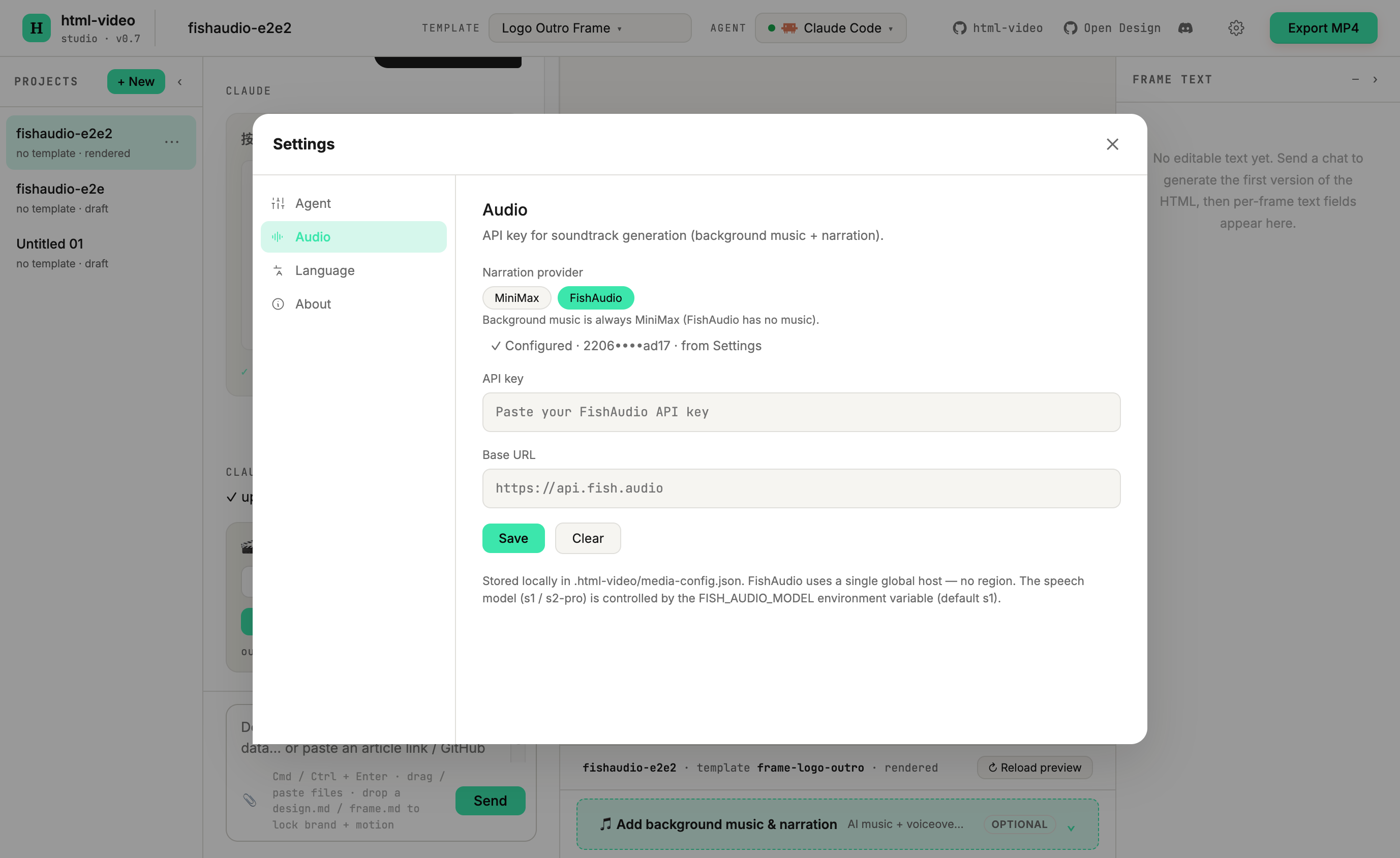 Settings → Audio provider toggle