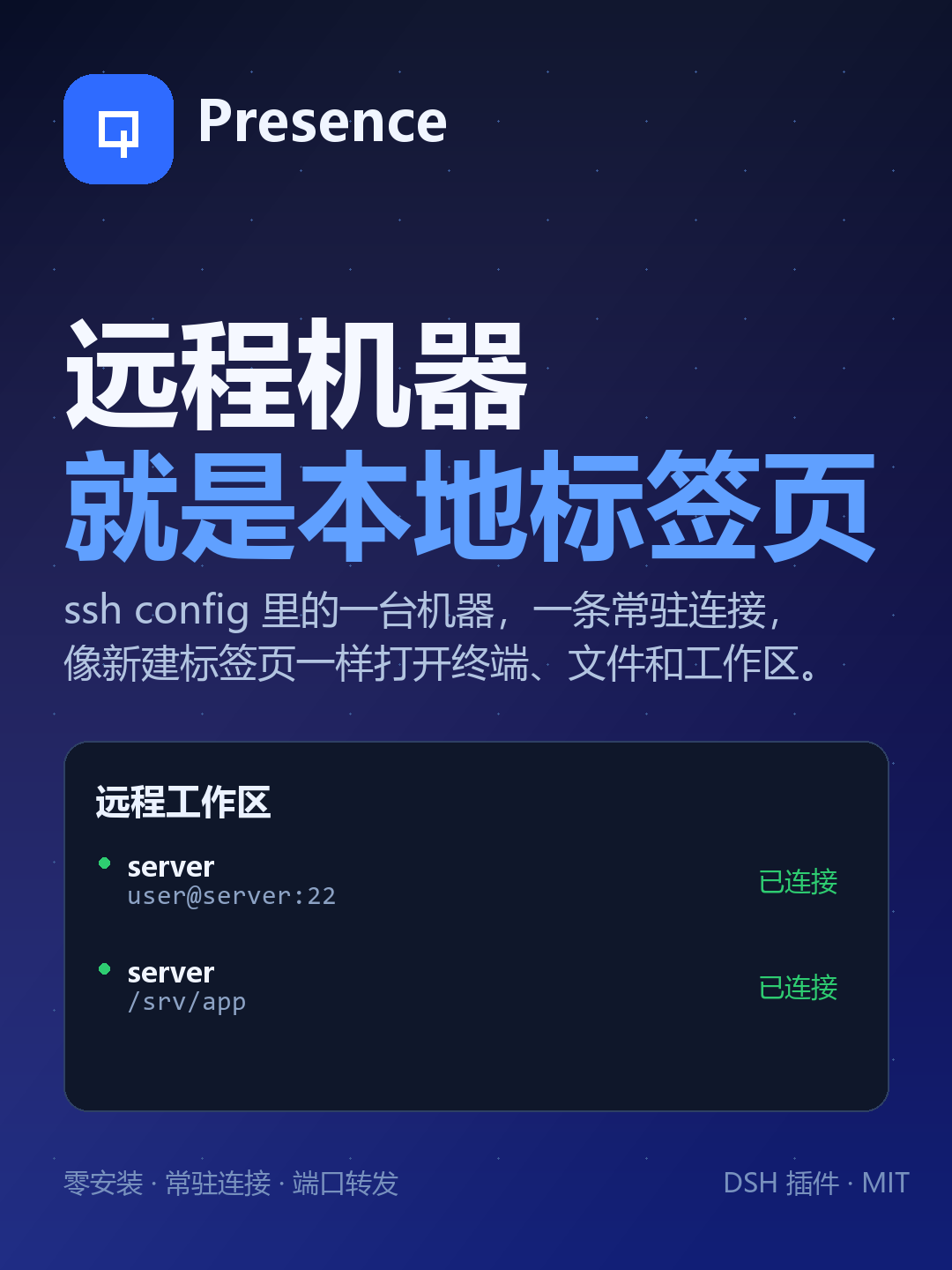Presence — remote machines as local tabs