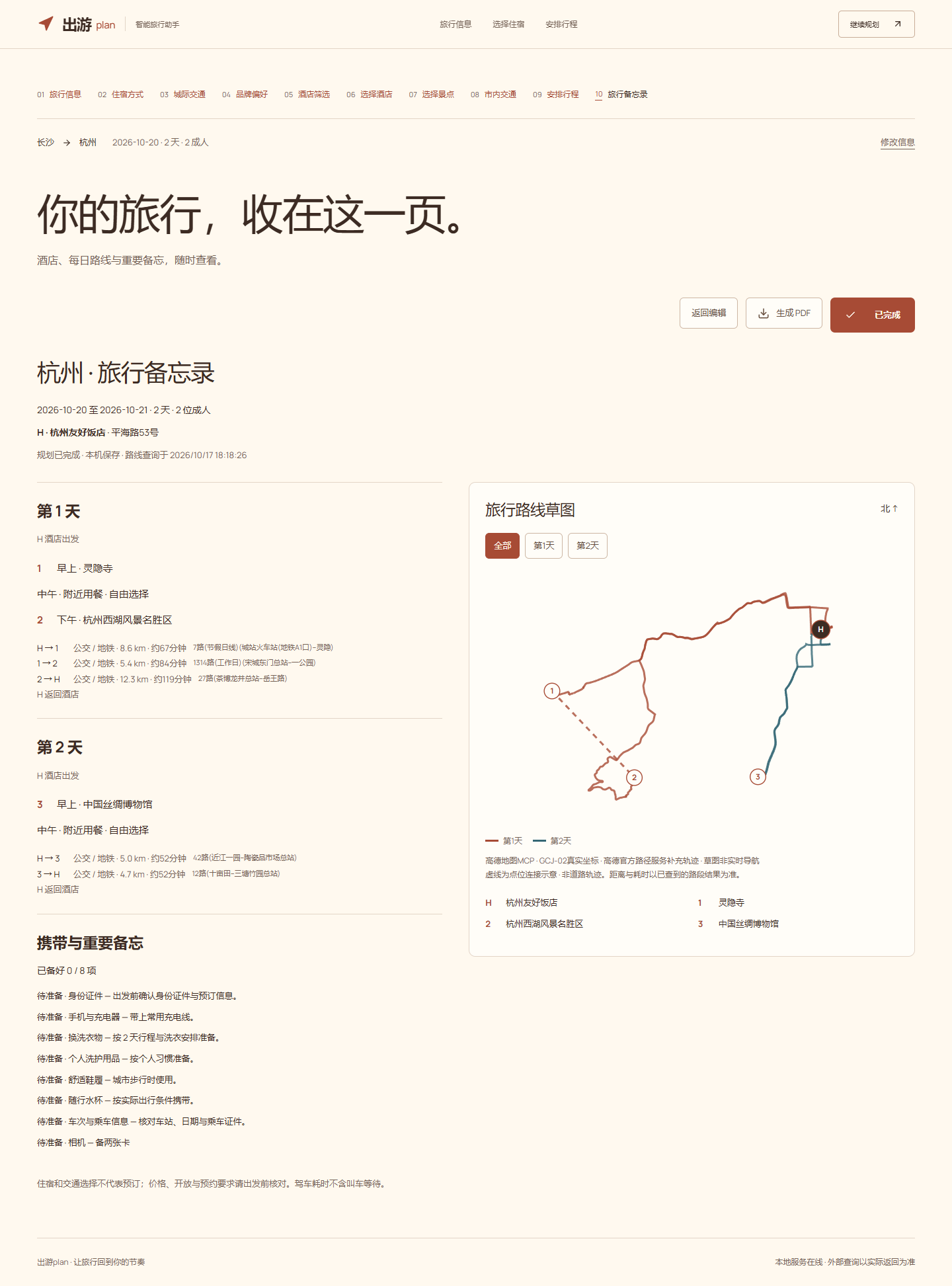 旅行备忘录与路线草图