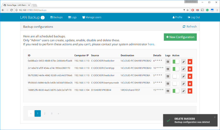 BackupConfigurations List