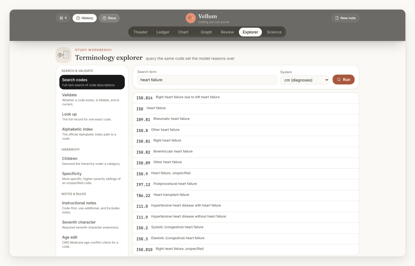 The Explorer surface: a workbench over the terminology tools