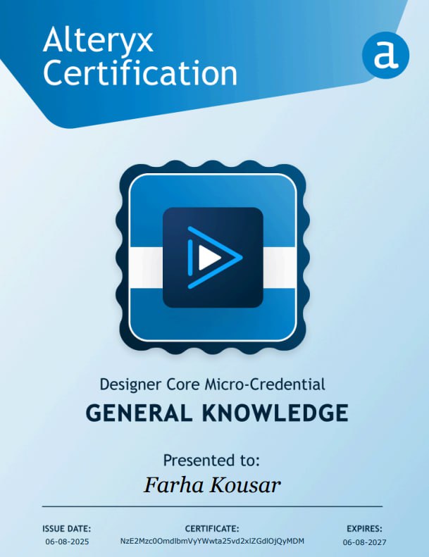 Alteryx Certificate
