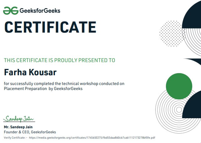 GeeksforGeeks Certificate