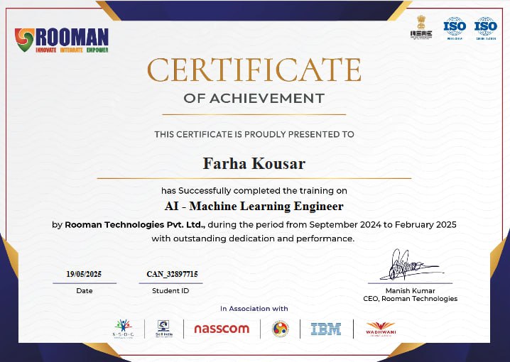 Rooman Technologies Certificate