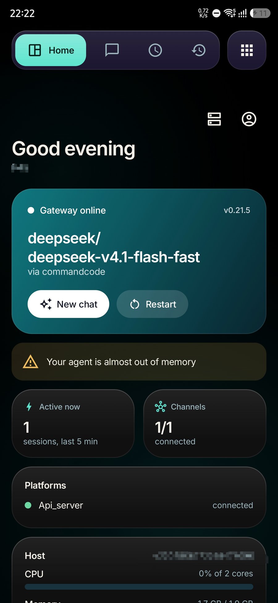 Home dashboard