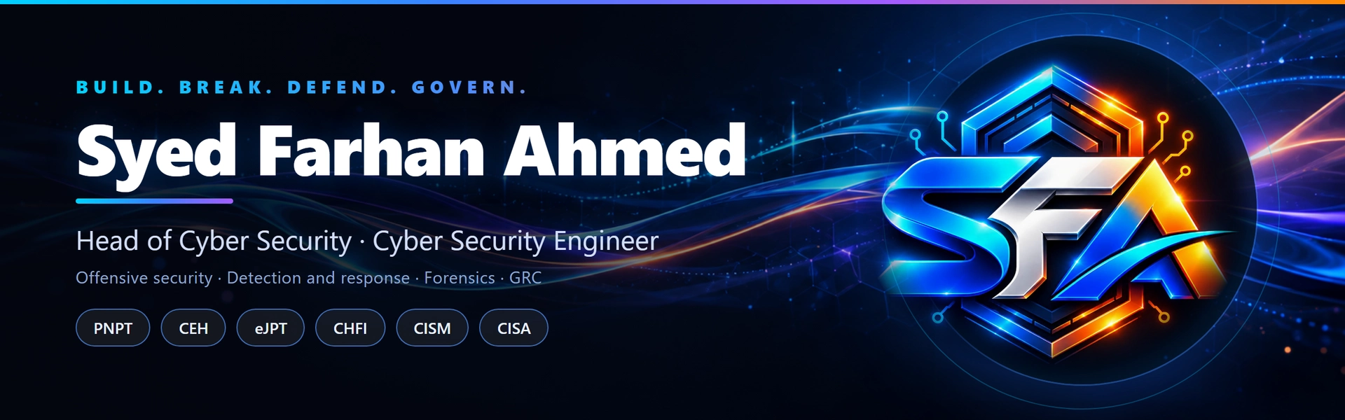 Syed Farhan Ahmed, Head of Cyber Security and Cyber Security Engineer. Build. Break. Defend. Govern.