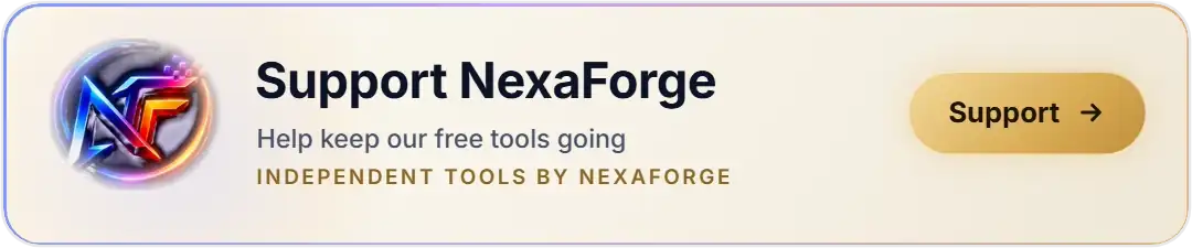 Support NexaForge: an animated gold Support button that opens the sponsor page