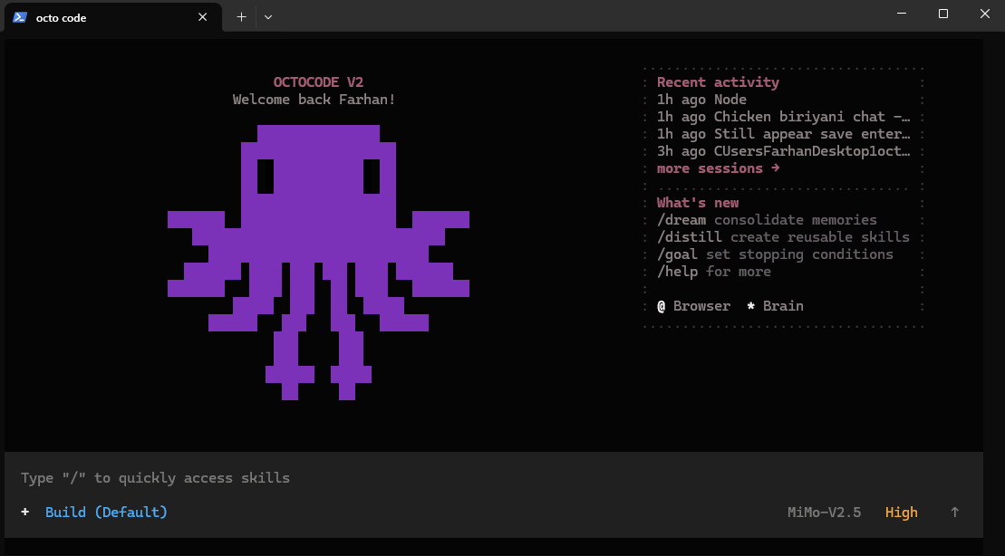 OctoCode Home Screen