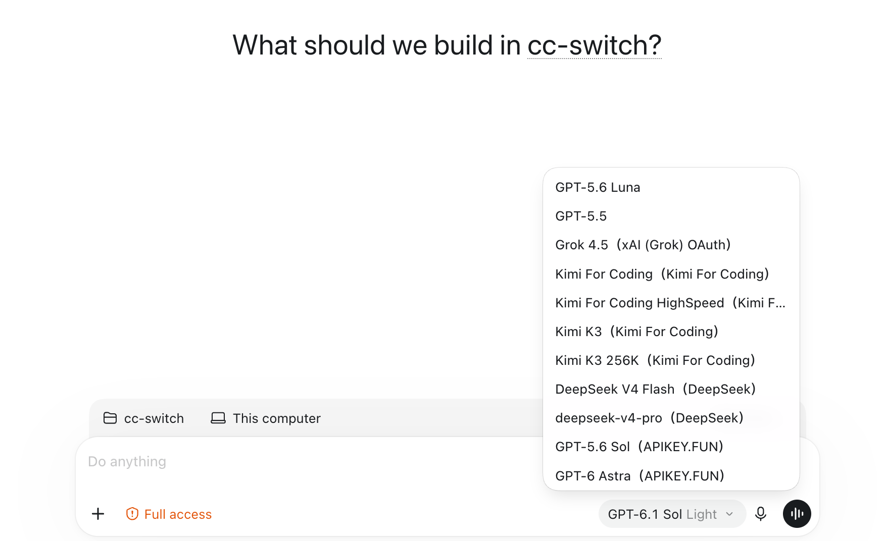Codex's model picker listing models from several providers