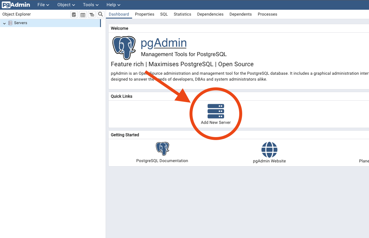 PGAdmin add new server