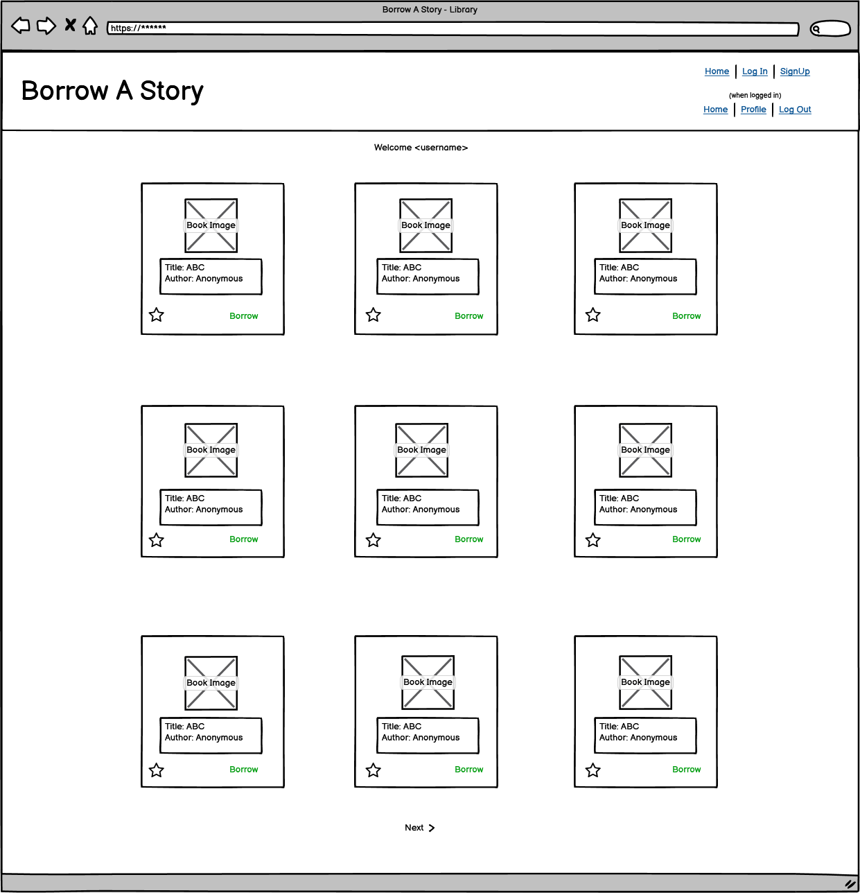 Wireframe of the homepage
