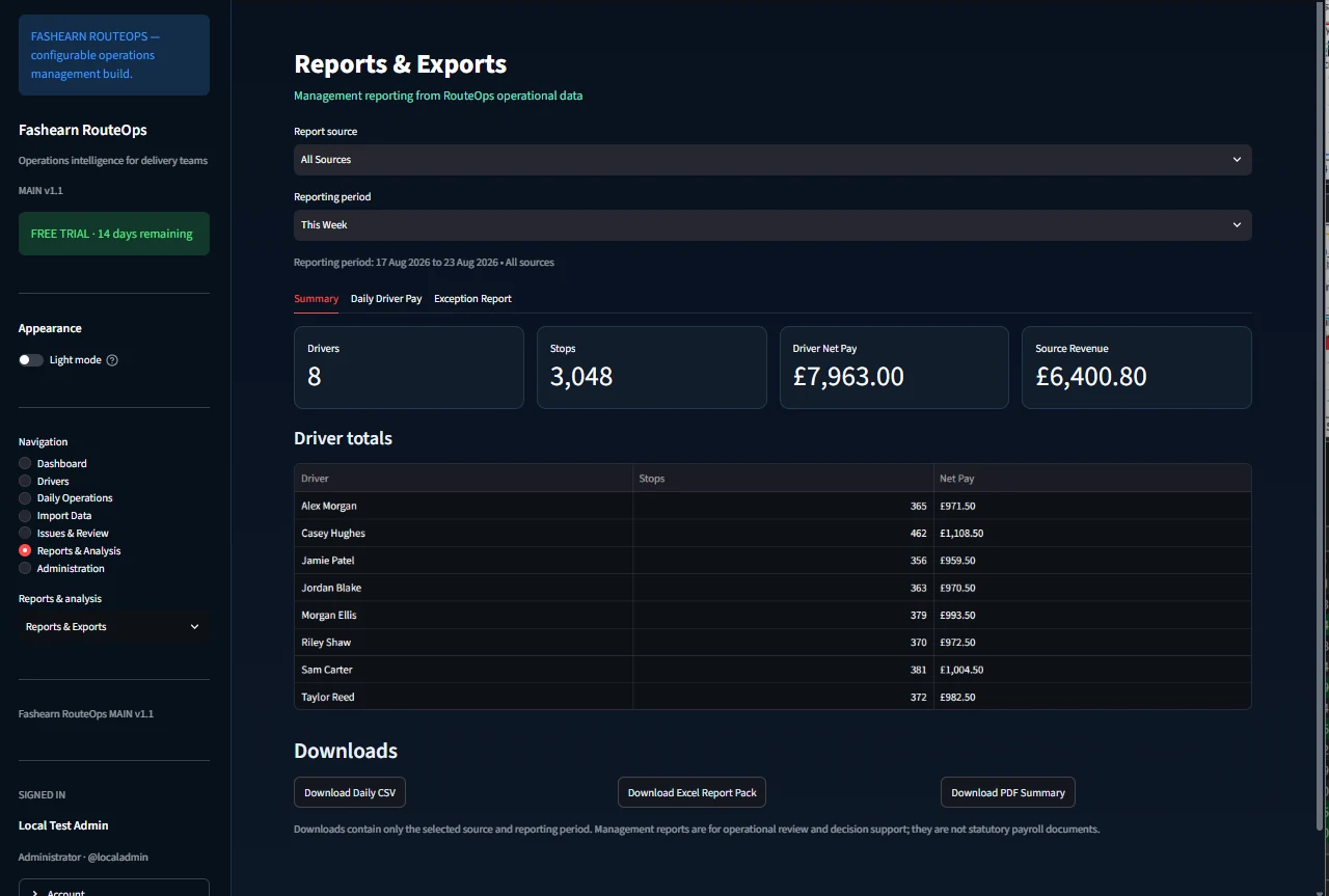 RouteOps Core v1.1 Reports and Exports