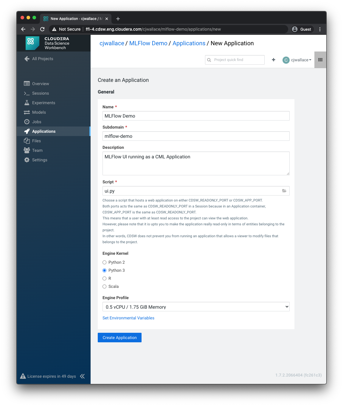 MLFlow Application setup