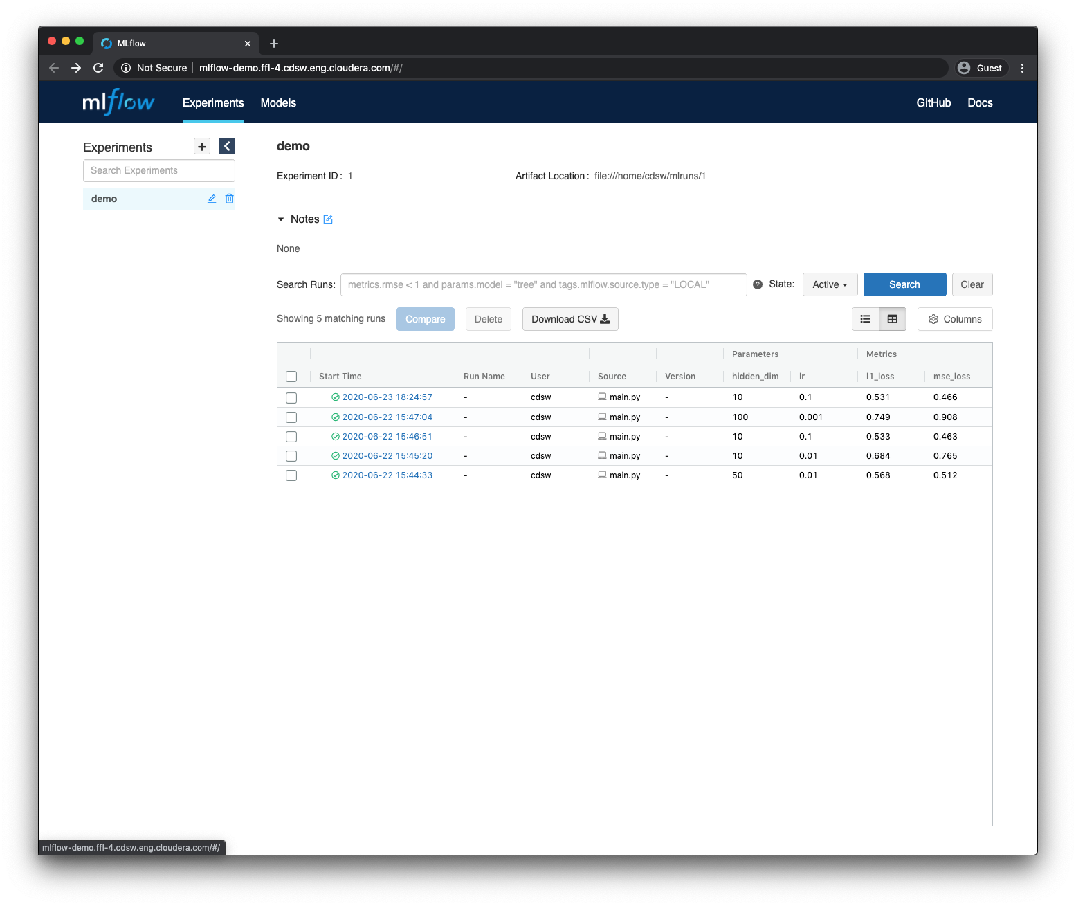 The MLFlow UI