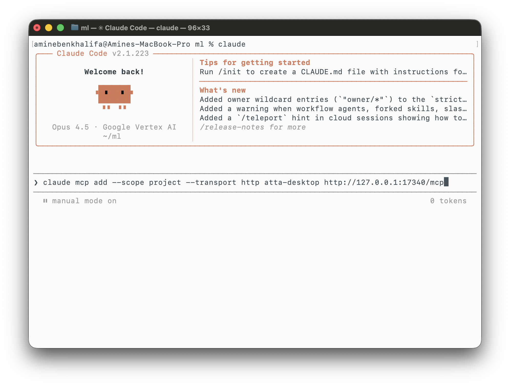 Adding the Atta MCP server manually in Claude Code