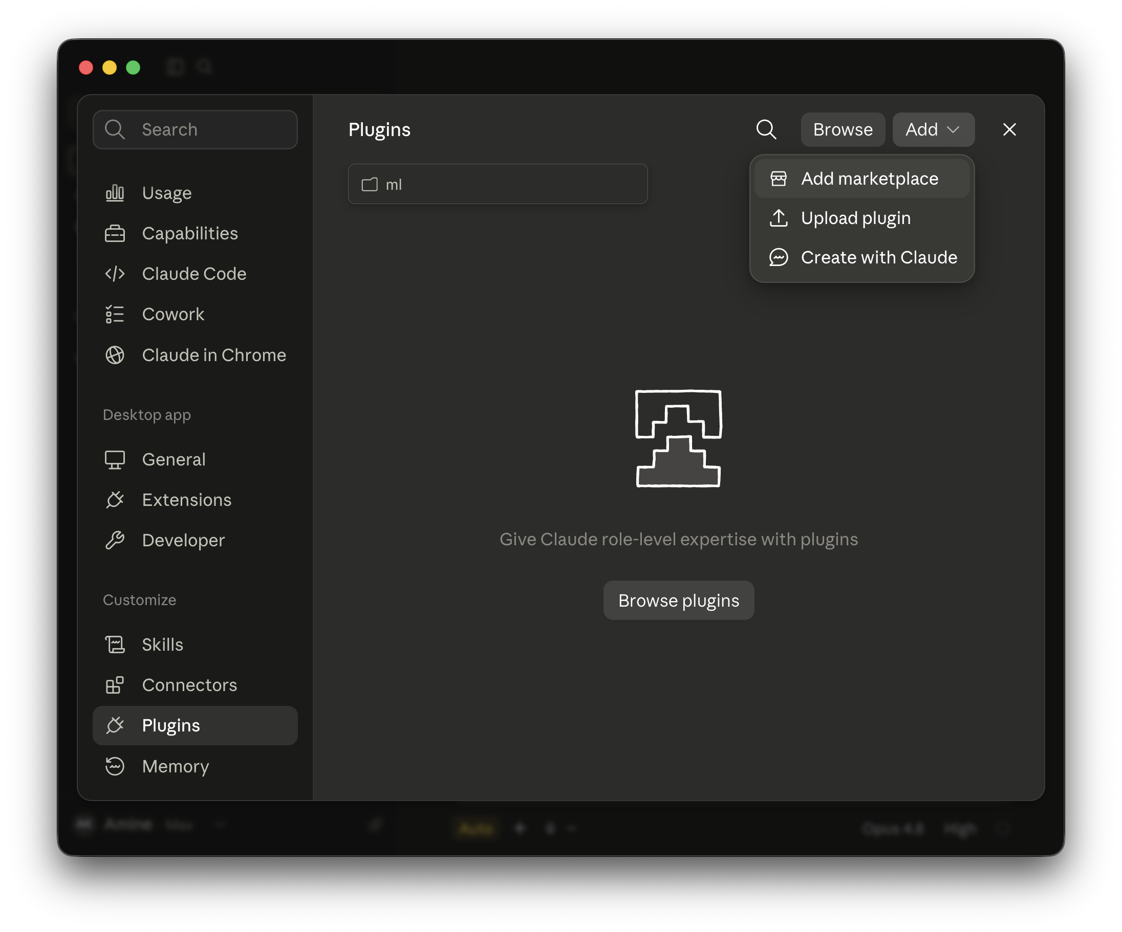 The Add menu with Add marketplace