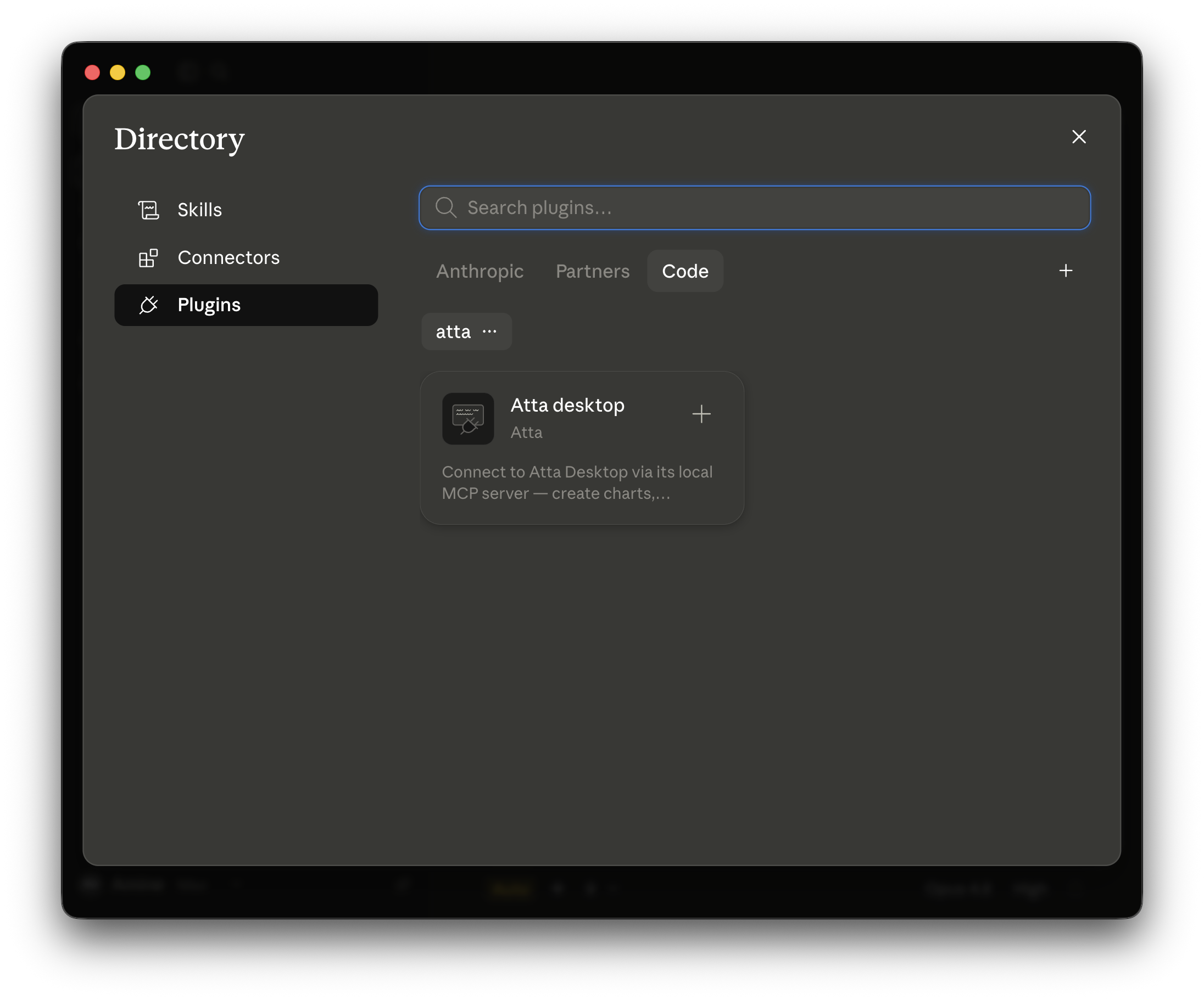 Select Atta desktop in the plugin directory