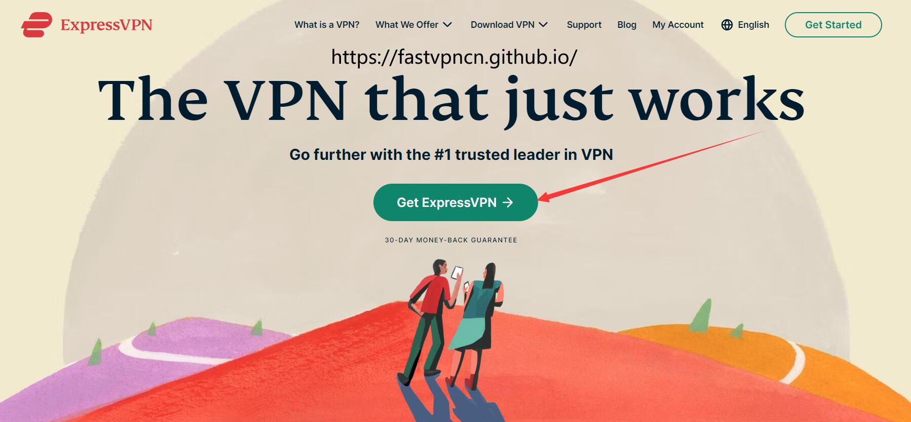 中国用户购买下载安装ExpressVPN的第一步：访问ExpressVPN官网并点击“Get ExpressVPN”