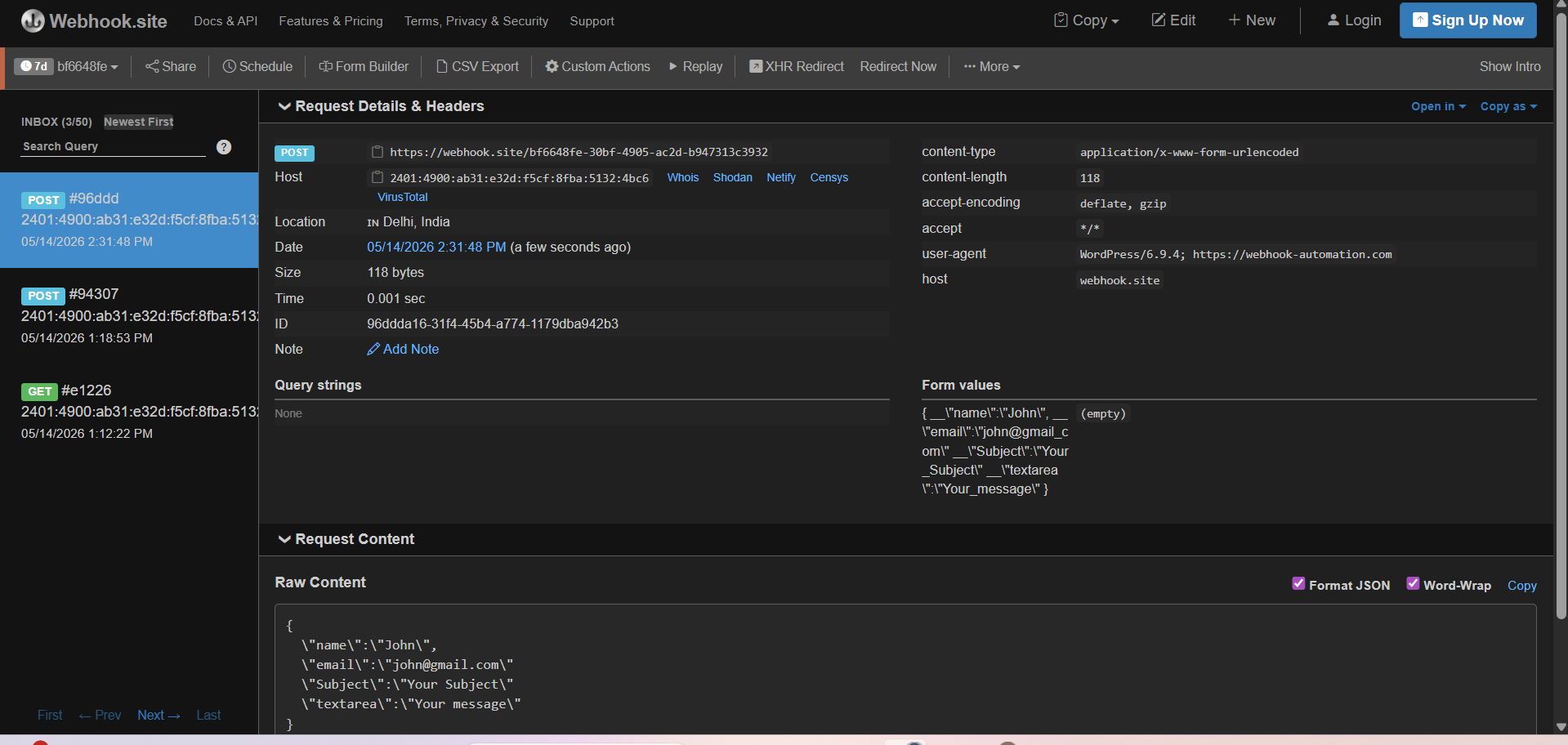 Webhook Sent