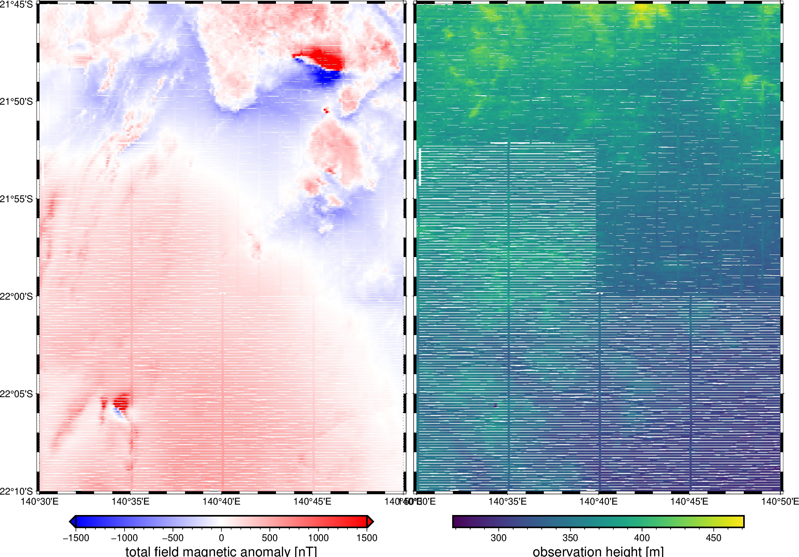 Total field magnetic anomaly data and the flight height.