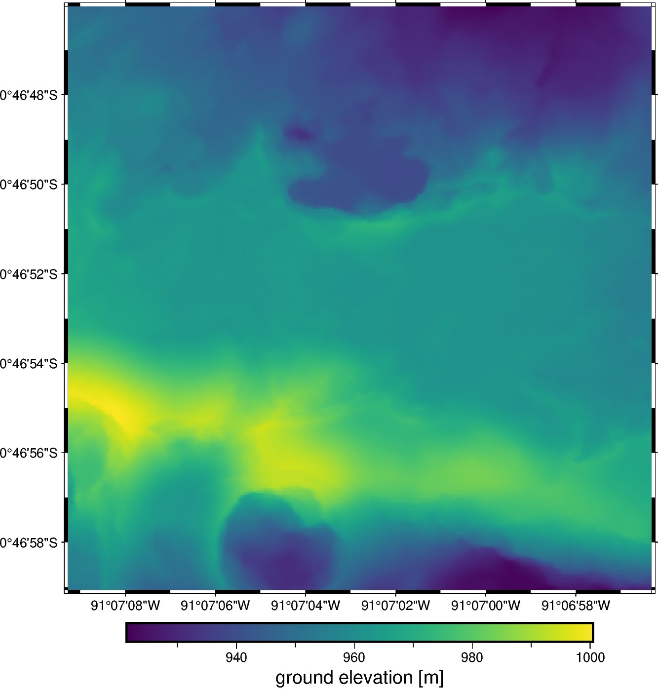 Topographic height of the lava flows on the flank of the volcano