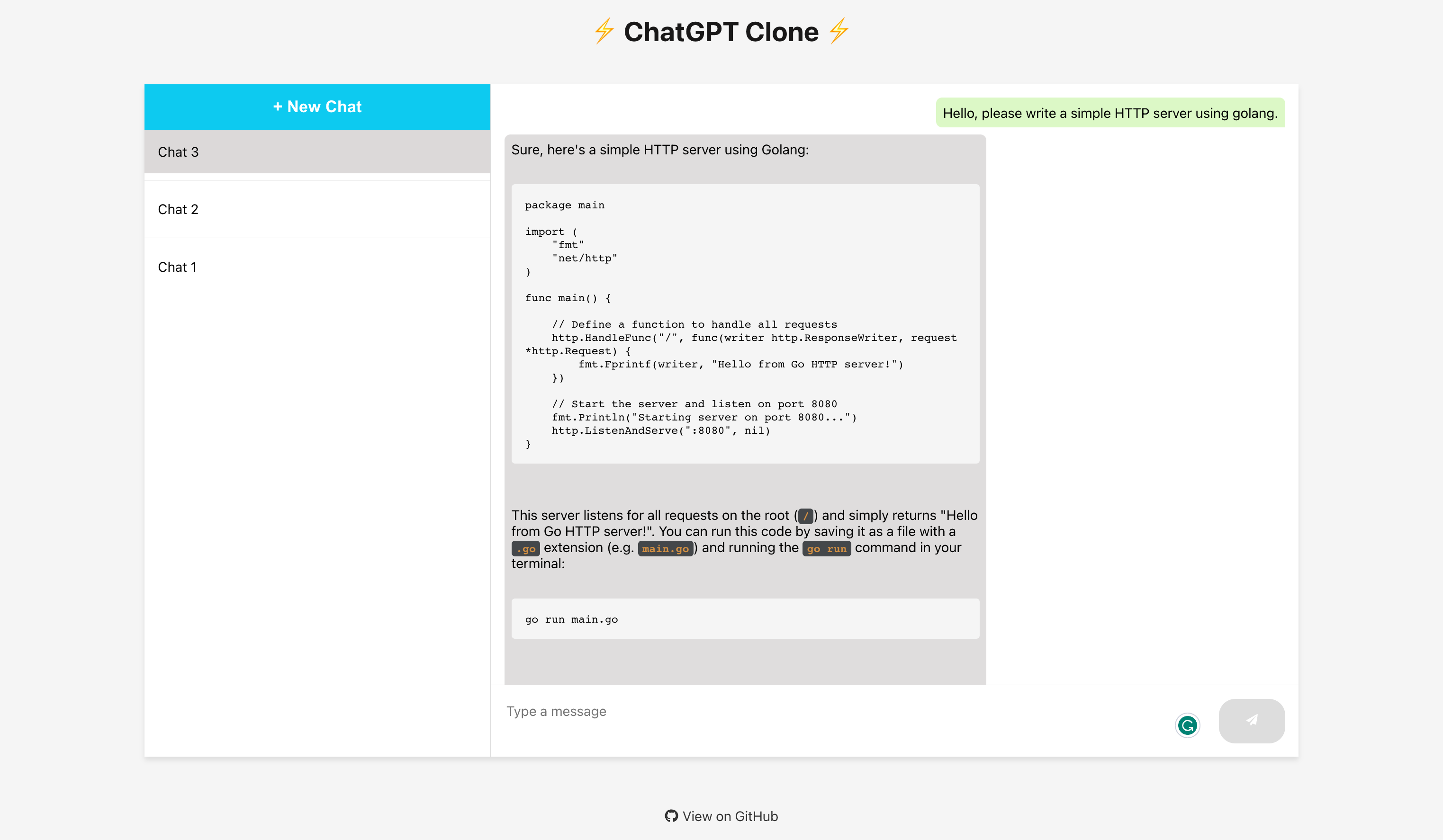 ChatGPT Clone - It uses GPT-3.5 to generate responses to messages.