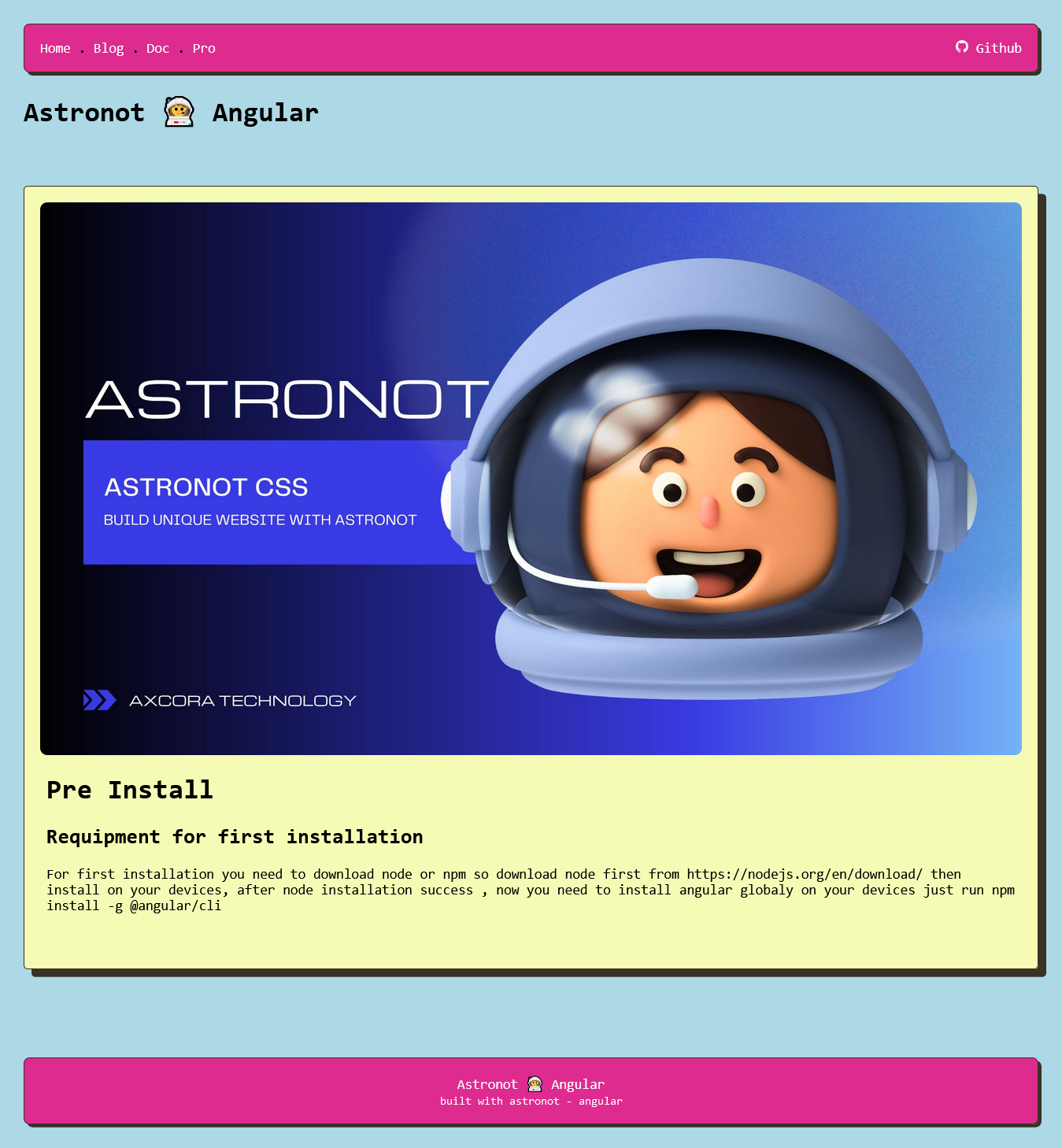 angular astronot website template free download