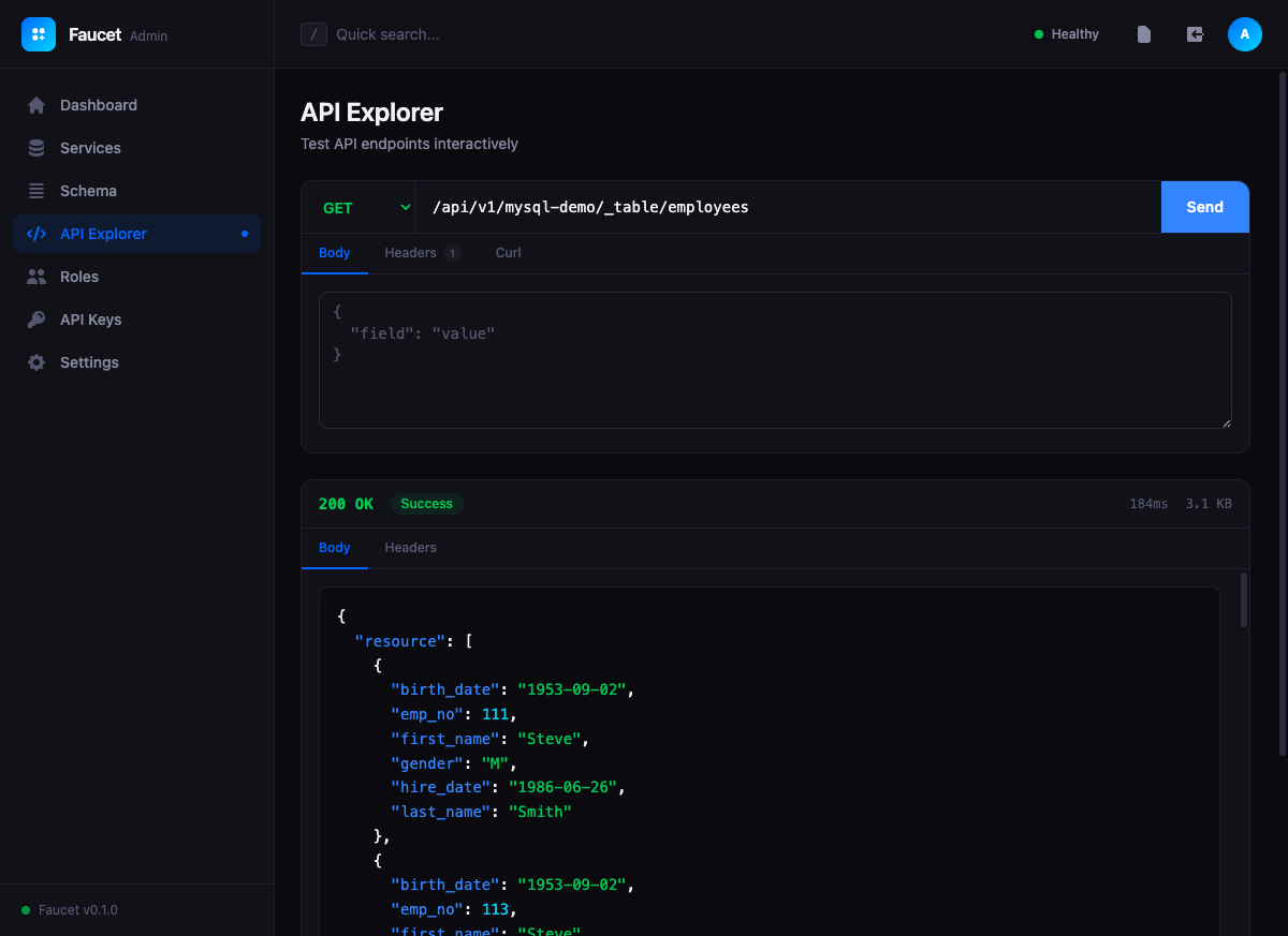 Faucet API Explorer — Test REST endpoints interactively