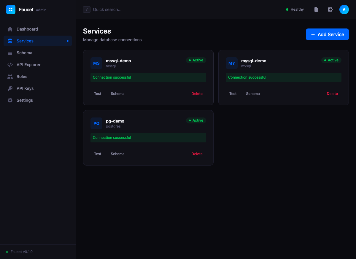 Faucet Services — Multiple database connections