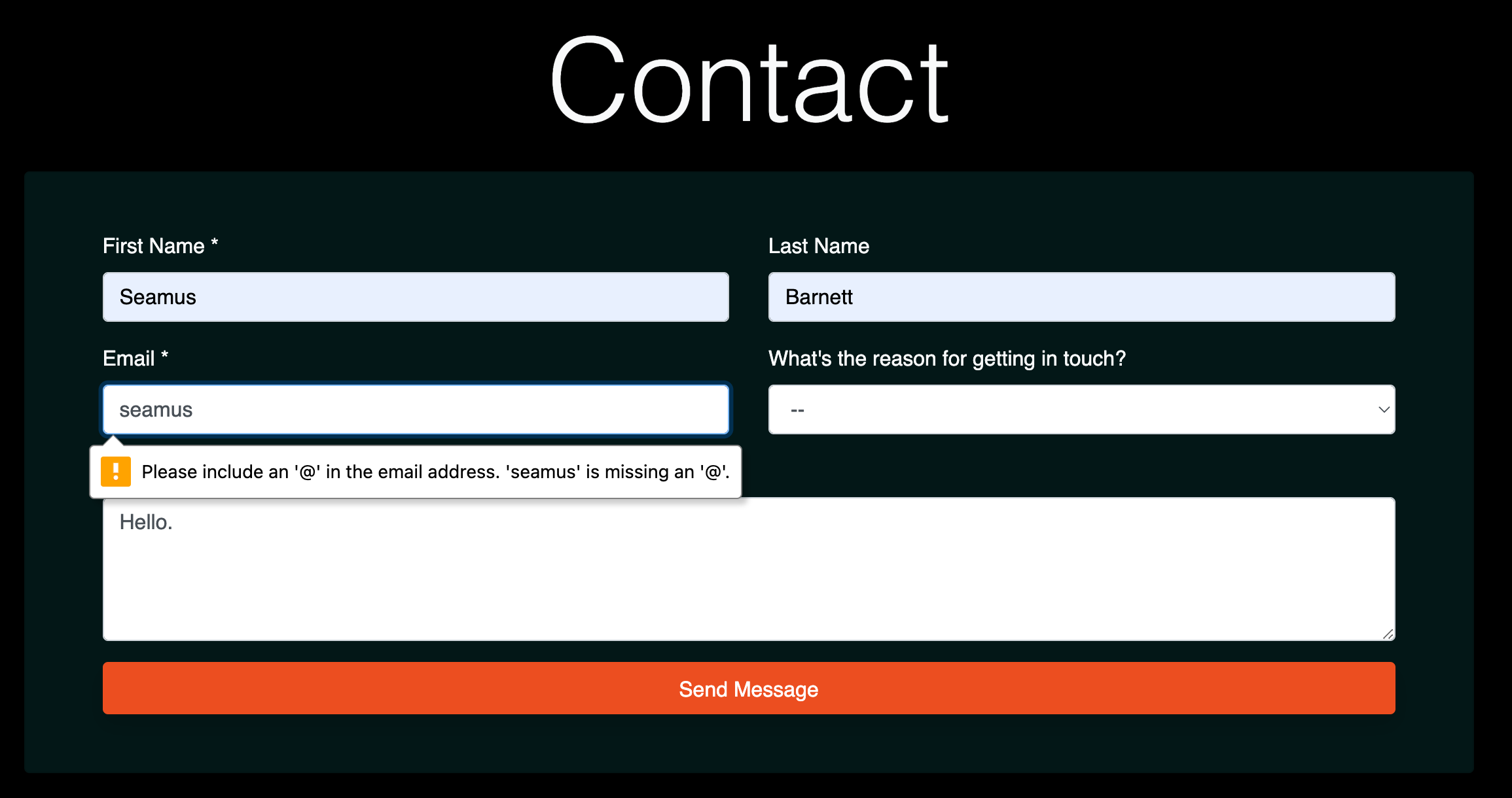 Contact form prompt example