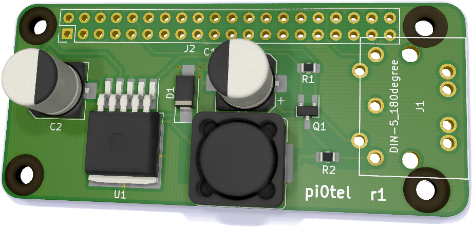 3D Render of the pi0tel pcb