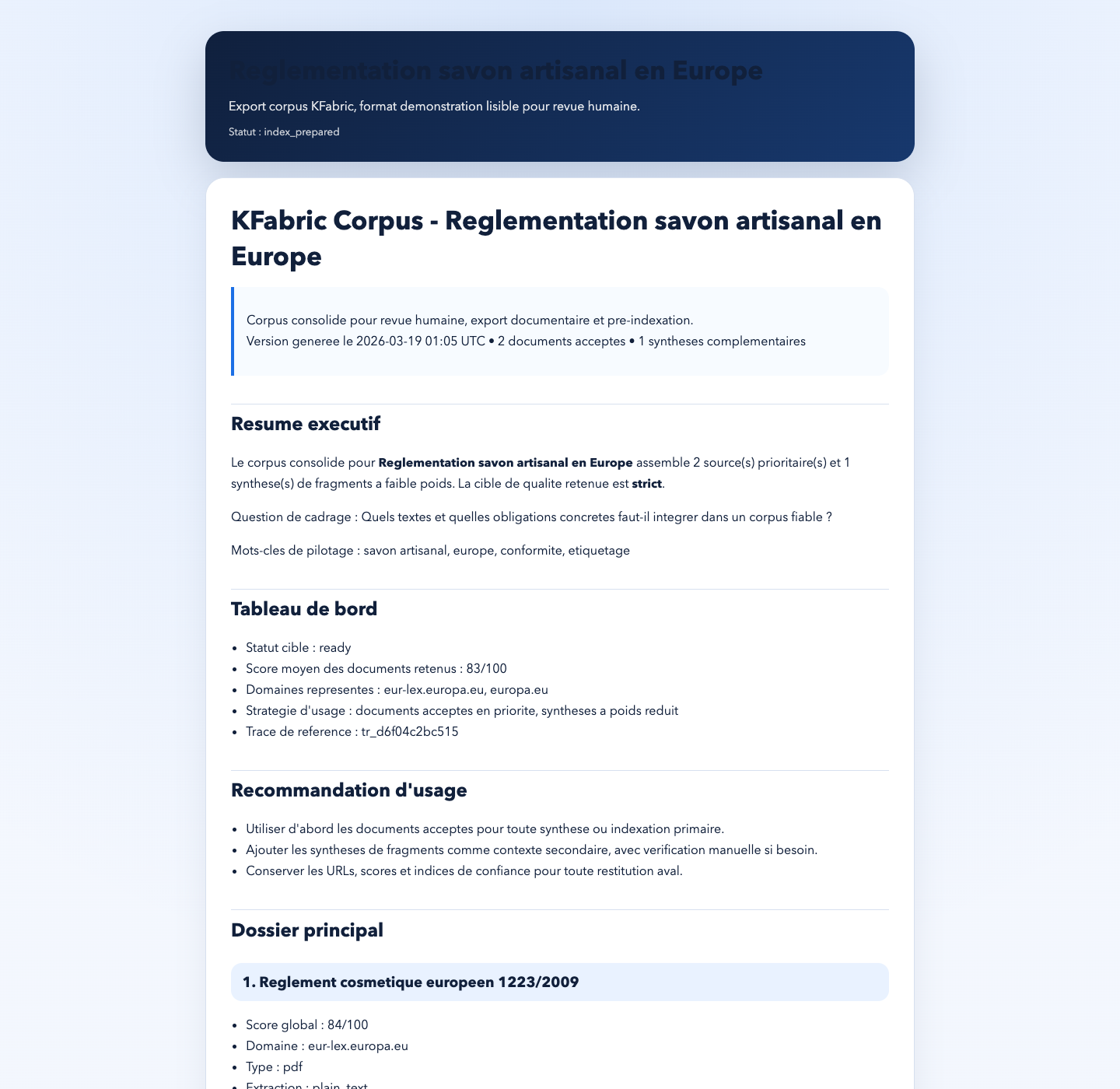 Export corpus KFabric - savon Europe