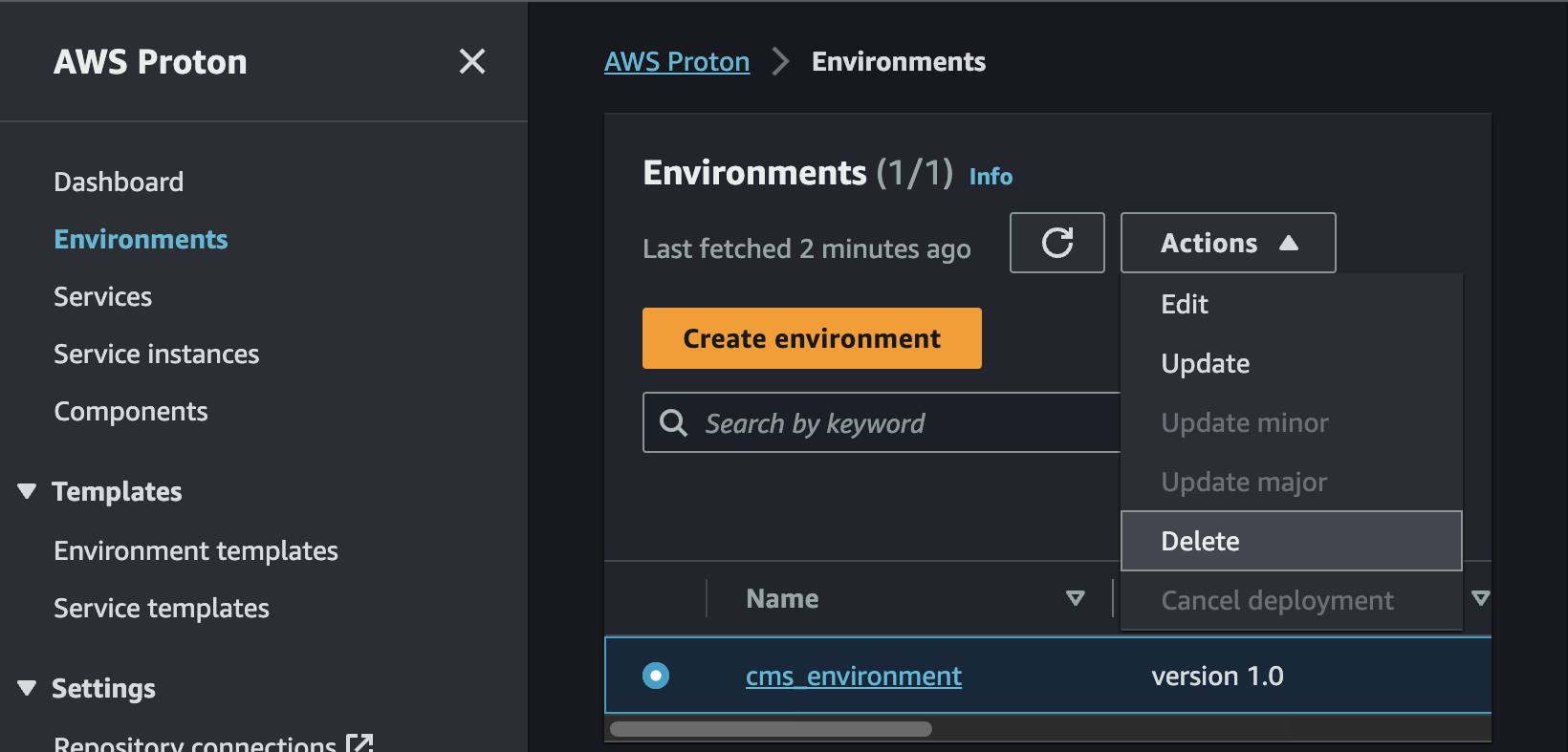 Delete Proton Environment