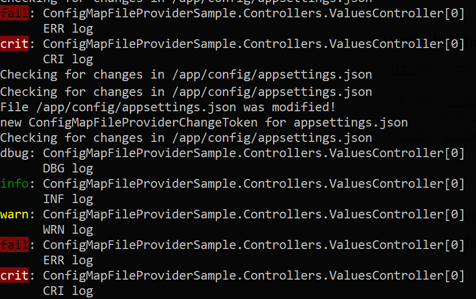 Log level configuration in config map