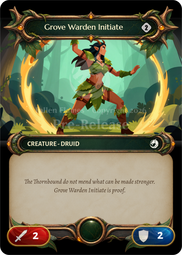 Archived Grove Warden Initiate card from an earlier Reactor Realms build
