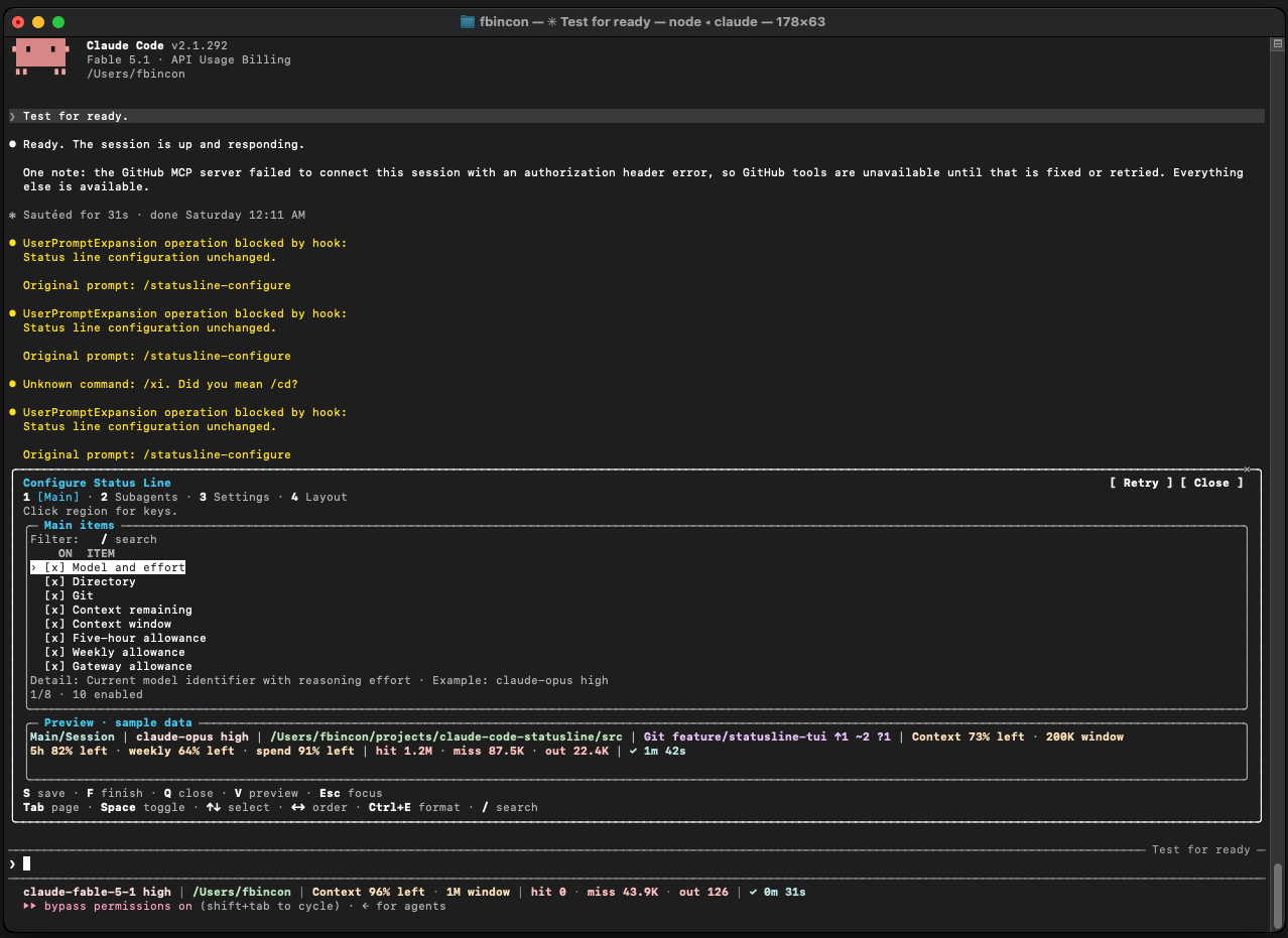 The Main configuration page and main status bar of the Client in a macOS session