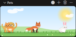 The Pets view at the bottom of the Explorer, with buttons to throw a ball, add a pet and say goodbye