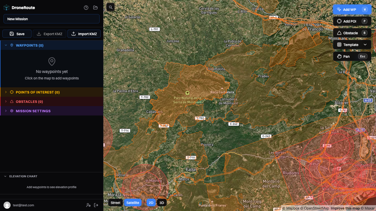Airspace restriction zones displayed on the map