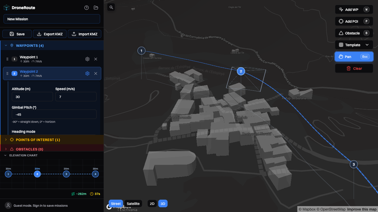 Camera frustum visualization on selected waypoint