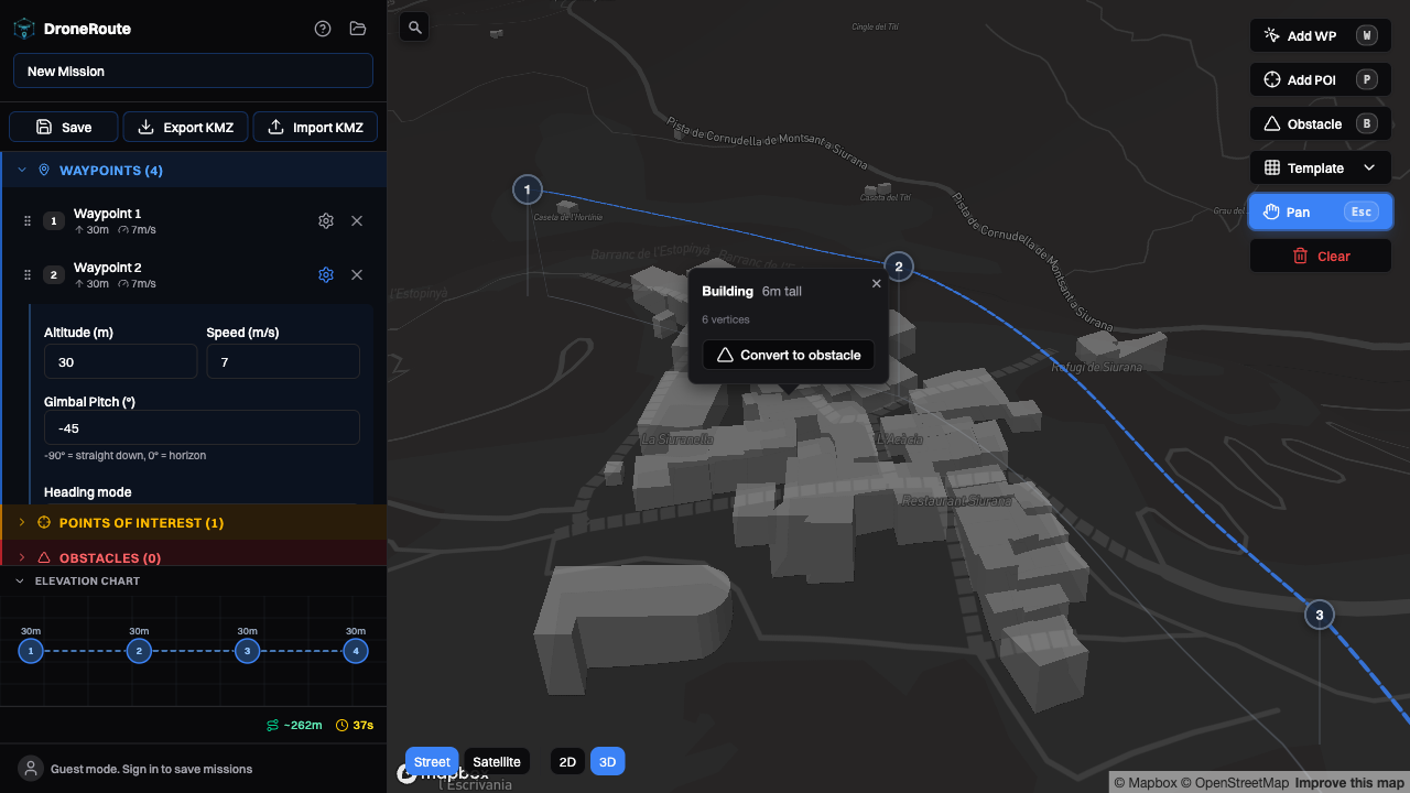 Building obstacle detection popup
