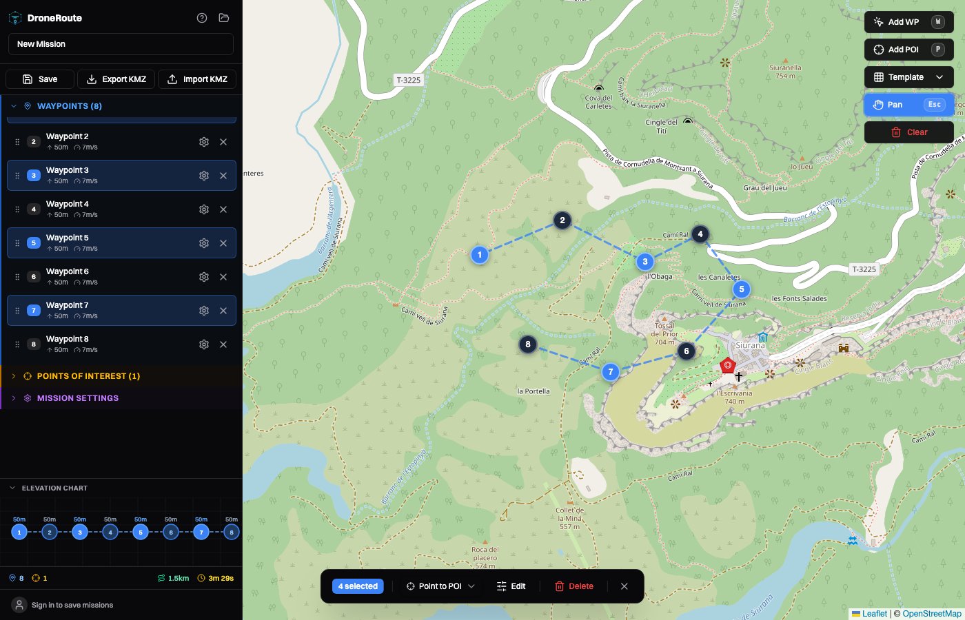 Multiple waypoint selection with bulk actions