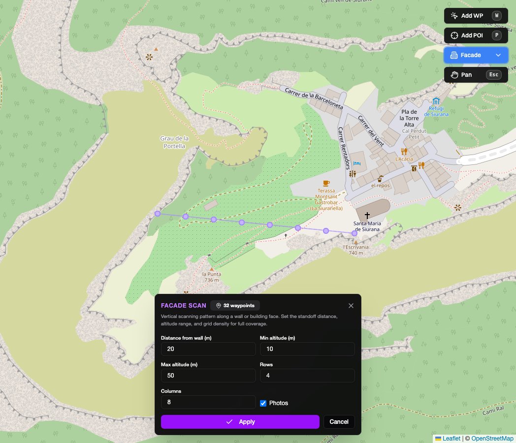 Facade scan template showing vertical scanning pattern